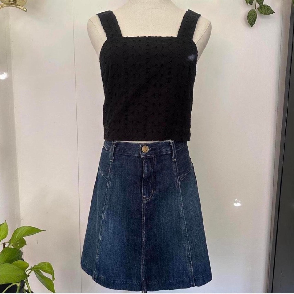 Current/Elliott Denim A-Line Mini Skirt Seamed High Waisted Blue 28